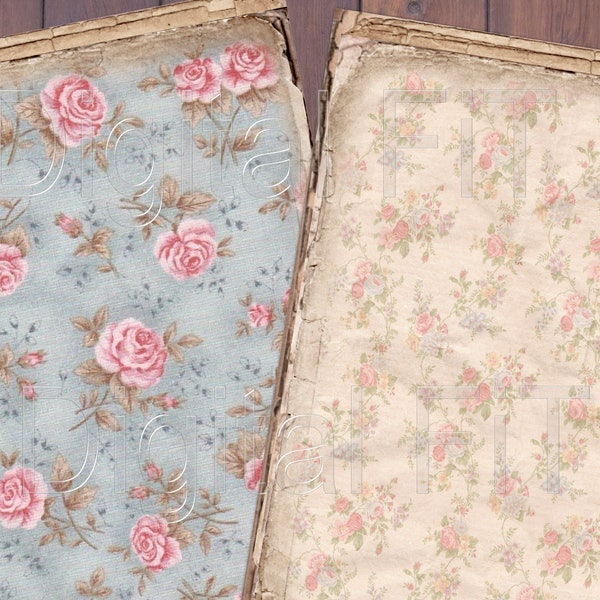 10 Digital Background Roses Paper Shabby Chic Junk Journal Printable 8.5 x 11", JPG, PDF