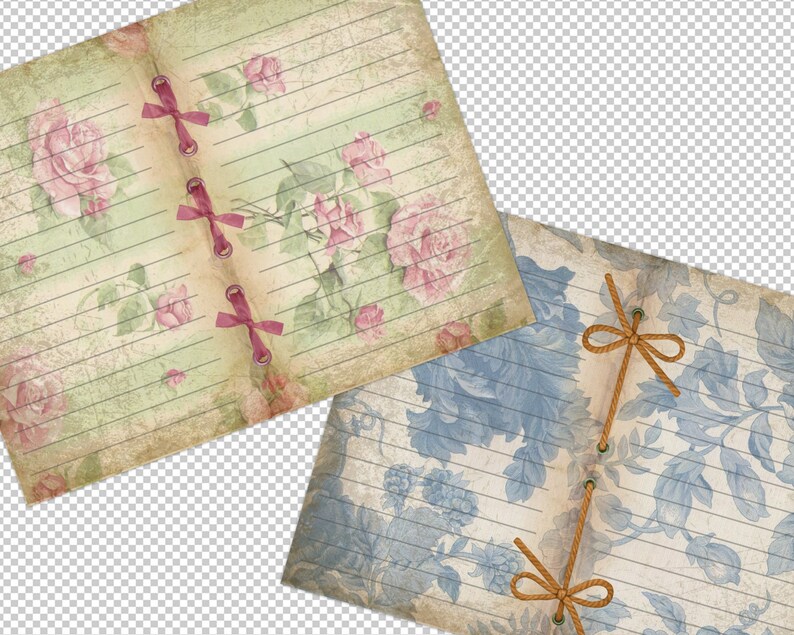 Two Ribbon Journal Lined Journal Pages, Printable Paper, Junk Journal, Vintage, Download ...