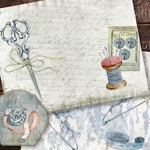 Sewing Junk Journal Kit, 26 Pages, Vintage Paper, Ephemera, Shabby Chic, Sewing Digital Collage Sheets, PDF