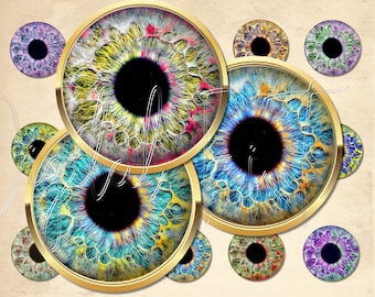 Eyes Digital Collage Sheet Iris Pendant Round Printable Download Circles Art 1.5", 1.25", 1"