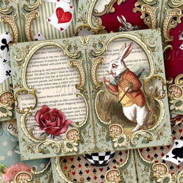 Alice nel Paese delle Meraviglie Junk Journaling, 8 pagine del diario Alice Junk, Kit del Paese delle Meraviglie, Alice Printables, PDF