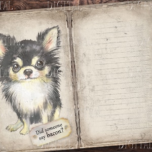 Carta digitale Chihuahua, diario di spazzatura per cani, carta da scrivere a righe Chihuahua, regalo stampabile, 13 pagine, PDF
