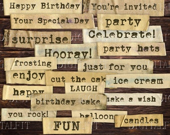 Birthday Party Words & Phrases, Digital Birthday Words, Instant Download, PNG, JPG