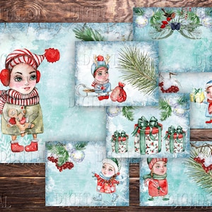Lindas meninas de Natal, 8 páginas de diário de Natal em aquarela, PDF