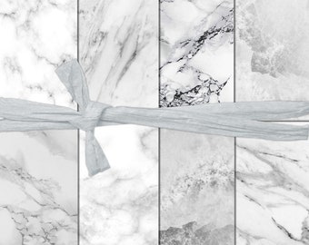 White Marble Digital Paper, Printable Marble Background, JPG
