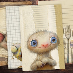 Papel pautado divertido e caprichoso, 14 meias páginas imprimíveis, kit de artesanato digital, PDF
