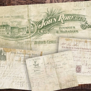 Antique Receipts & Ledgers, Vintage Paper Journal Backgrounds, Digital Printable Paper, Collage Sheets, Ephemera Pack, PDF
