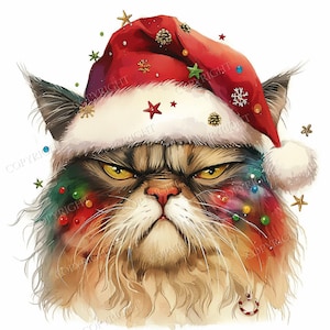 Clip Art peculiar de gato de Natal 18 gatos aquarelados caprichosos, diário de lixo, criação de cartões, download digital, JPG, ZIP, PDF, uso comercial