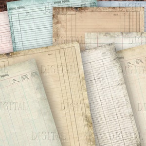 Druckbares Ledger Papier, 15 Seiten Ledger Junk Journal, Altes Ledger Papier, PDF