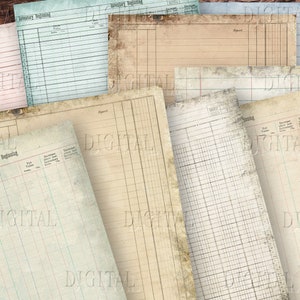 Printable Ledger Paper, 15 Ledger Junk Journal Pages, Old Ledger Paper Pack,  PDF