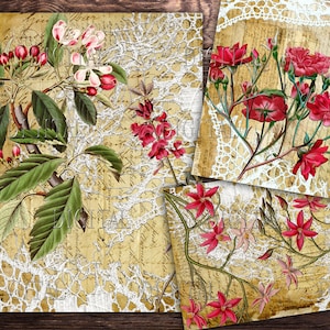 Printable Junk Journal Kit, 12 Floral Sheets Paper Pack, Digital Download, PDF