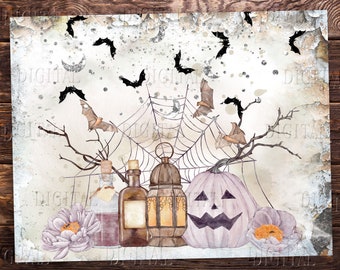 Halloween Digital Paper, 12 Printable Collage Sheets, PDF