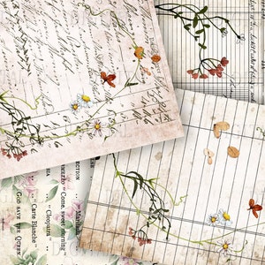 Field Flowers Printable Ledger Paper, 6 Junk Journal Pages & Ledger Cards, PDF