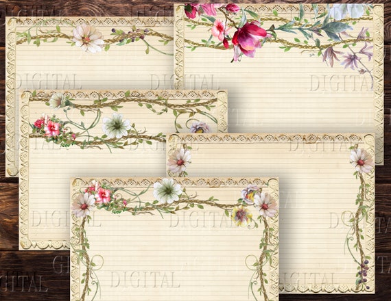 Printable Lined Journal Page, 10 Shabby Blank Pages, Digital Writing Paper, PDF