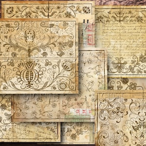 Diario de basura de papel antiguo imprimible, papel de scrapbooking vintage, páginas de collage digital, material efímero imprimible, diario de basura hecho a mano. PDF