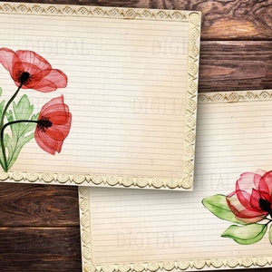 Printable Lined Paper Download, 16 Poppy Flower Lined &amp; Blank Pages, PDF - Etsy