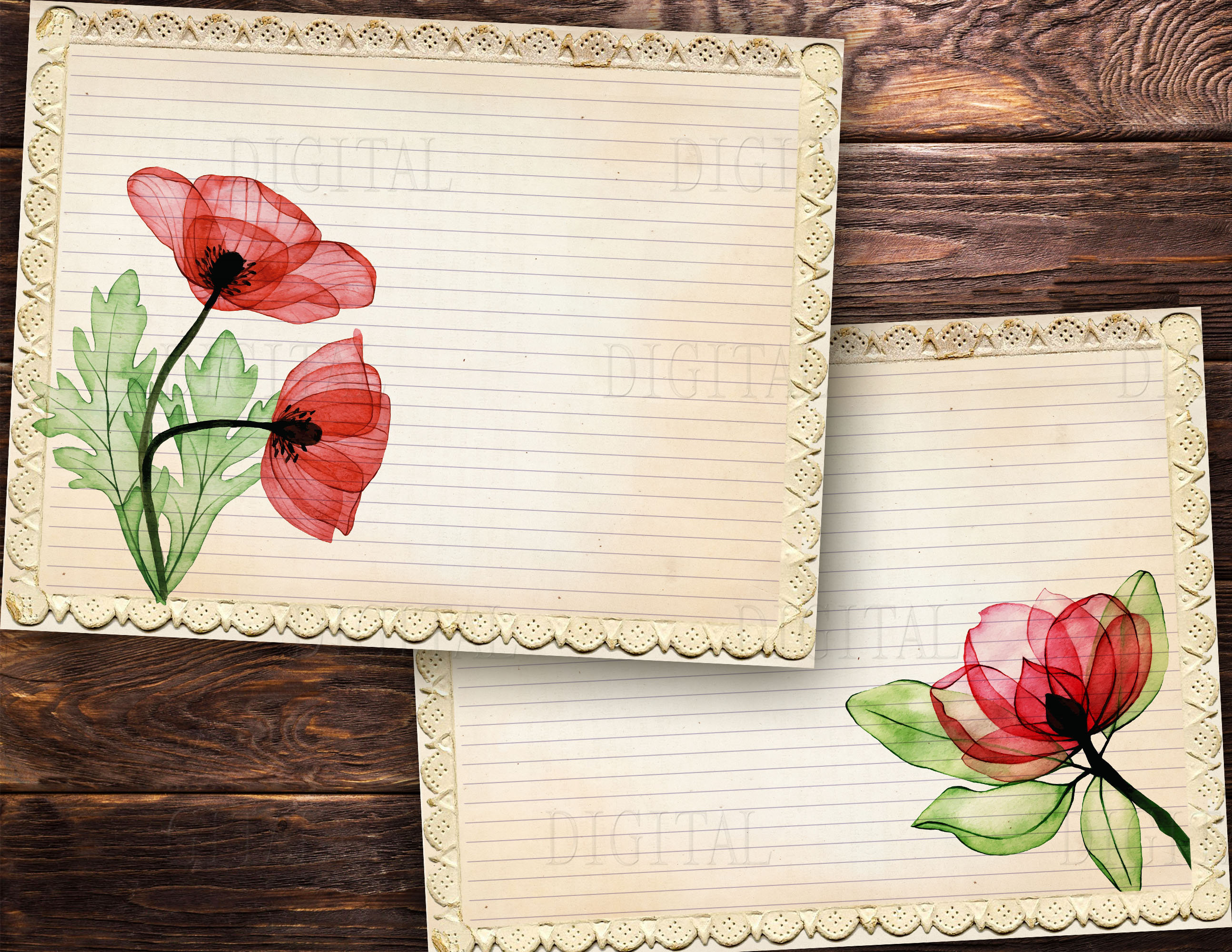 Printable Lined Paper Download 16 Poppy Flower Lined & Blank - Etsy