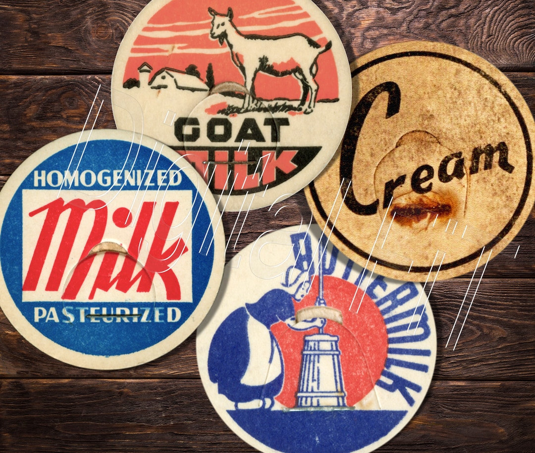 16 Vintage Milk Bottle DIGITAL PRINTABLE Caps Lids Tops, Scrapbooking ...