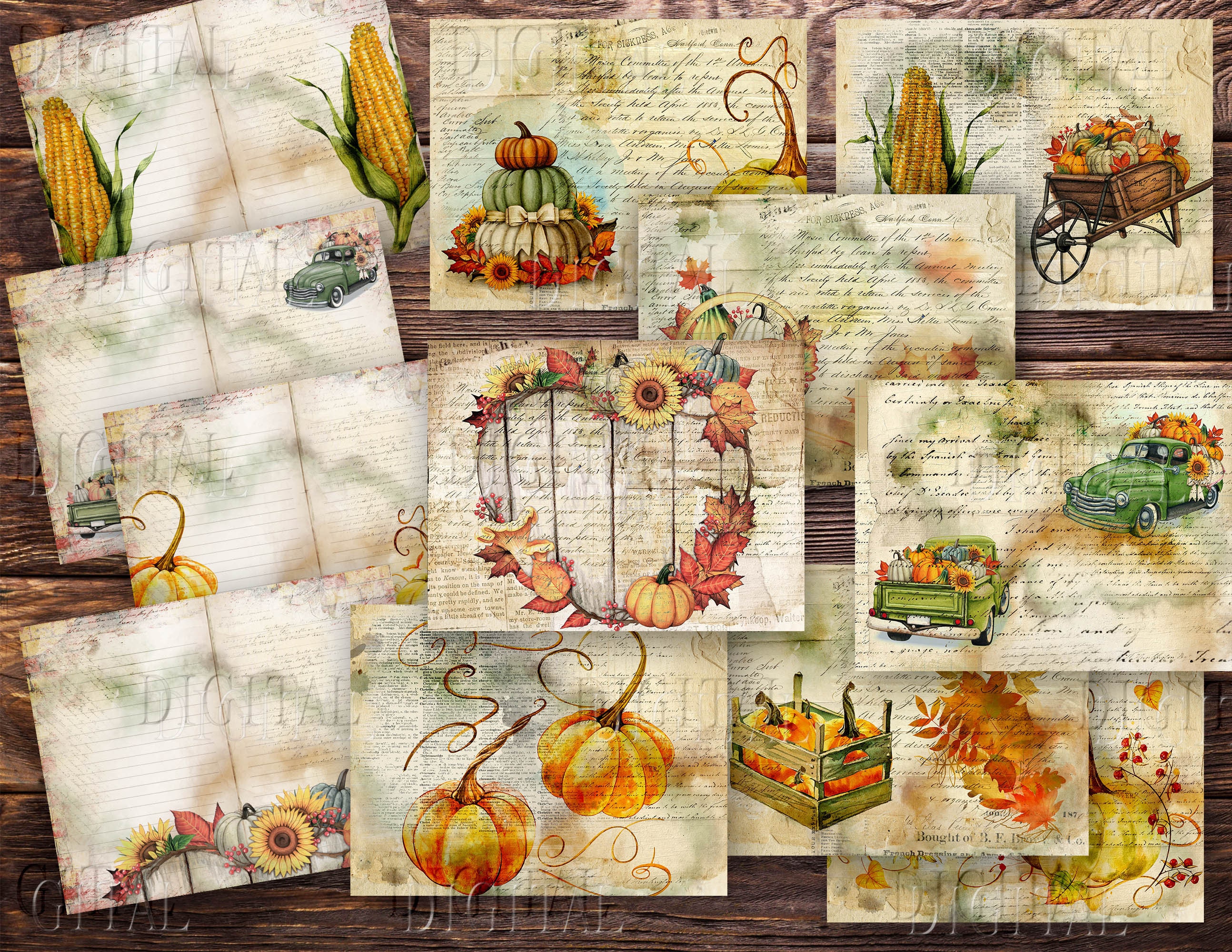 Fall Rustic Junk Journal Printables, 12 Autumn Flowers Pages, Vintage ...