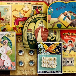 Vintage druckbare Karten, digitale Buttons Collage, PDF, Set 3