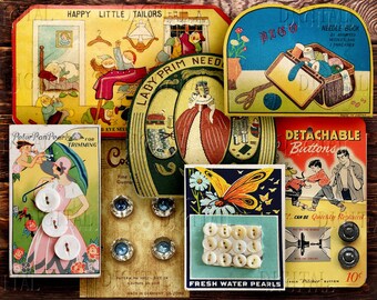 Vintage Button Printable Cards, Digital Buttons Collage, PDF, Set 3