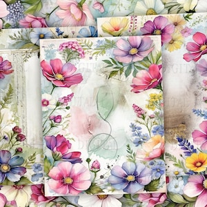 Papel digital floral, 11 páginas de lixo eletrônico, papel botânico de flores silvestres, 8,5" x 11", PDF