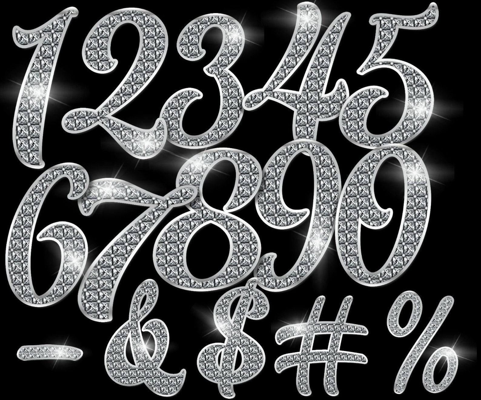 Sparkle Diamond Numbers Clipart Gem Numbers Clip Art Instant Etsy