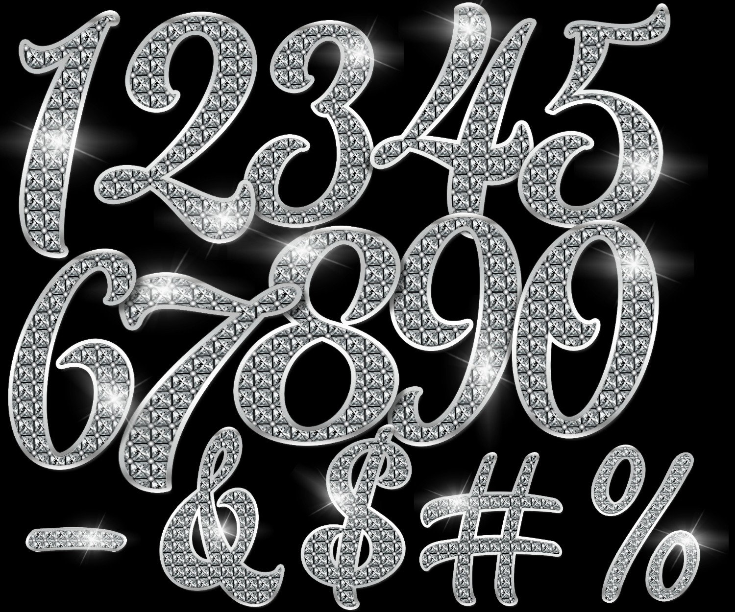 Sparkle Diamond Numbers Clipart Gem Numbers Clip Art Instant Etsy