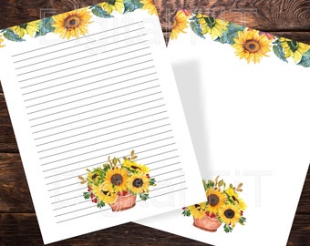 Sunflower Printable Digital Paper, 4 Pages, 8.5x11, JPG, PDF
