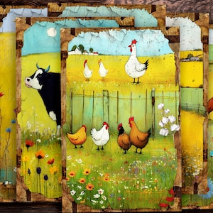 Carta per diario Country Farm Junk, carta per album rustica, 14 mezze pagine con animali da fattoria, scene di fattoria, 5,5 x 8,5, PDF