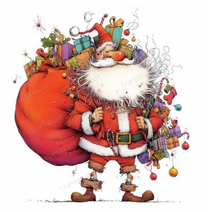 Caprichoso e peculiar Papai Noel, 22 cartões de Natal em aquarela de alta resolução em JPG, uso comercial