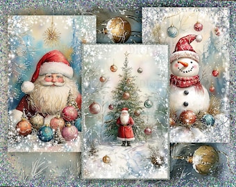 Set di biglietti di Natale fantasiosi, biglietti di auguri. 18 mezze pagine di Junk Journal, 5,5x8,5 pollici