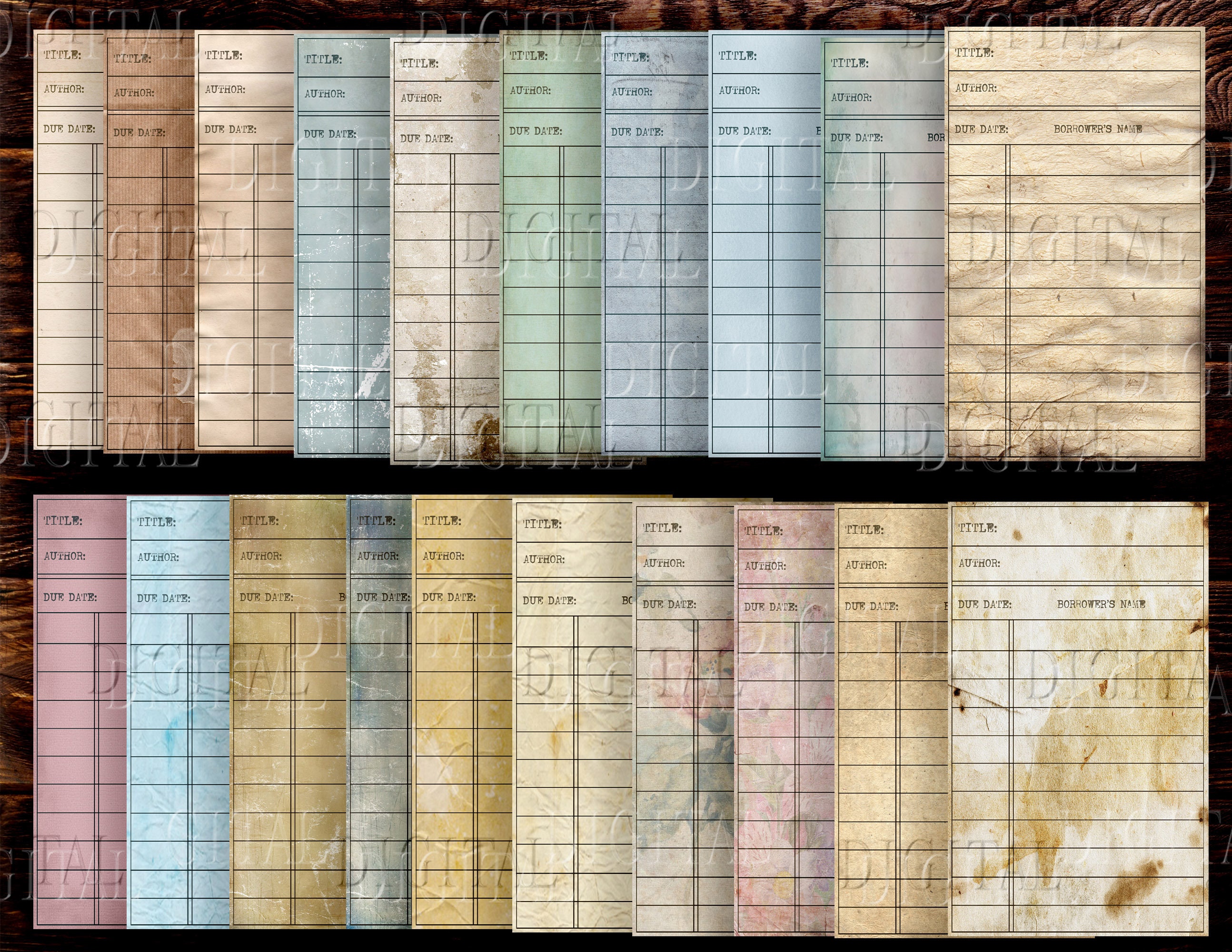 Aged Printable Library Cards 20 Old Shabby Cards Vintage Art Etsy