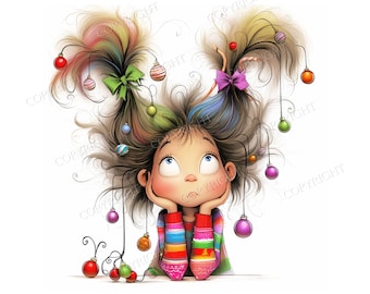 36 JPGs Christmas Quirky  Girls Clipart, Commercial Use, Whimsical Ephemera, Instant Download