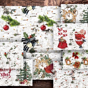 Christmas Junk Journal Carta digitale, sfondo natalizio, 8 fogli di collage digitale, PDF