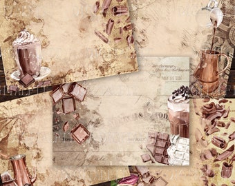 Juego de páginas de diario de chocolate, páginas imprimibles, papel para hacer tarjetas y álbumes de recortes