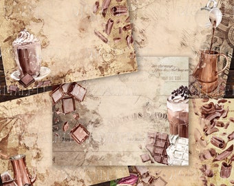 Chocolate Junk Journal Page Set, Printable Pages, Scrapbooking, Card Making Paper