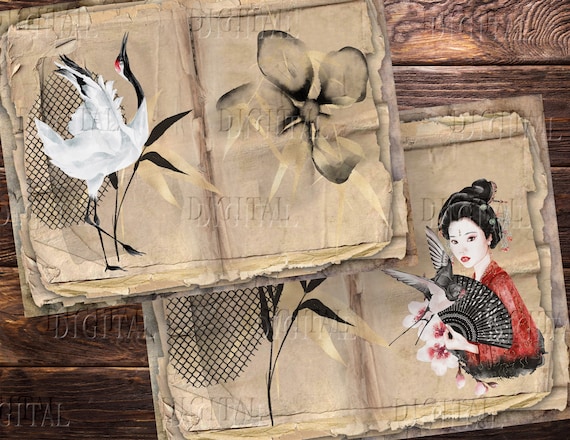 Japanese Junk Journal 20 Pages Printable Antique Japan Paper - Etsy