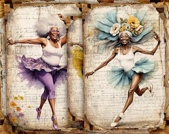 African American Ballerina Junk Journal Pages: Whimsical Dancing Ladies (PDF, 5.5x8.5")