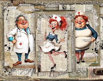 Whimsical Medical Paper Dolls: 20 Funny Printable Nurse & Doctor Ephemera (PDF)