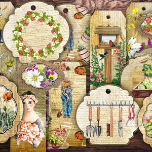 Éphémères imprimables Farmer's Daughter Garden, plus de 40 étiquettes, étiquettes, enveloppes, pochettes, cartes, PDF