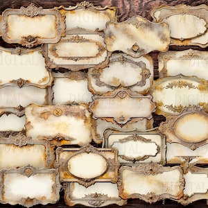 Roestige, verontruste blanco etiketten, 48 Old Grungy Tag Junk Journal Ephemera, pdf