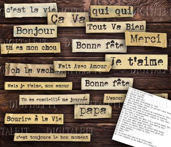 French Words Phrases Crafting Ephemera Mots Numeriques Etsy