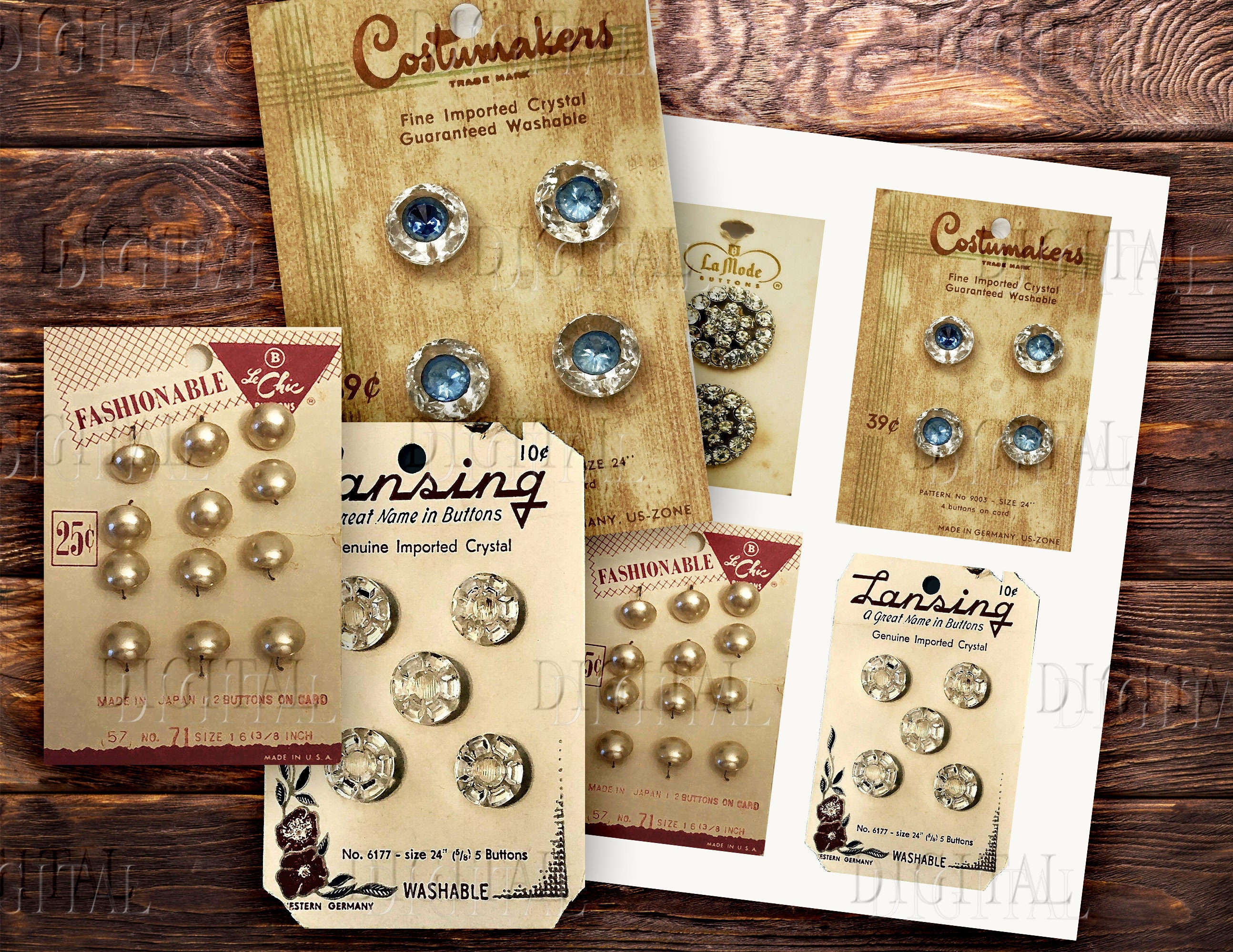 Vintage Button Printable Cards, Digital Buttons Collage, PDF, Set 3 - Etsy
