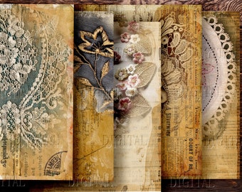 Old Lace Paper & Dirty Distressed Pages, 10 Embroidered Digital Lace Junk Journal Pages, PDF