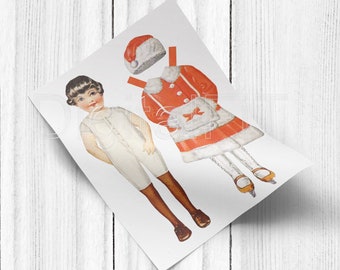 Vintage Digital Christmas Paper Doll, Printable Doll