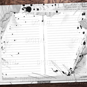 14 zwart-wit afdrukbare gelinieerde pagina's, inktbesparing, grunge-lijst, briefpapier, direct downloaden, pdf