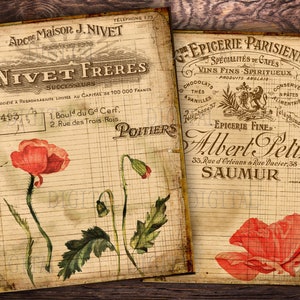 Páginas de livro-razão para impressão de flores de papoula, 8 folhas de colagem de arte de primavera com flores de papoula, PDF