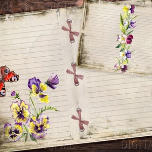 Kit de journal numérique, 12 pages de journal indésirable, papier floral belles pensées imprimables, PDF