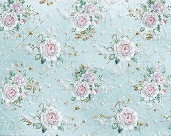 Vintage Rosen Digitales Papier: Shabby Chic Scrapbook (PDF)